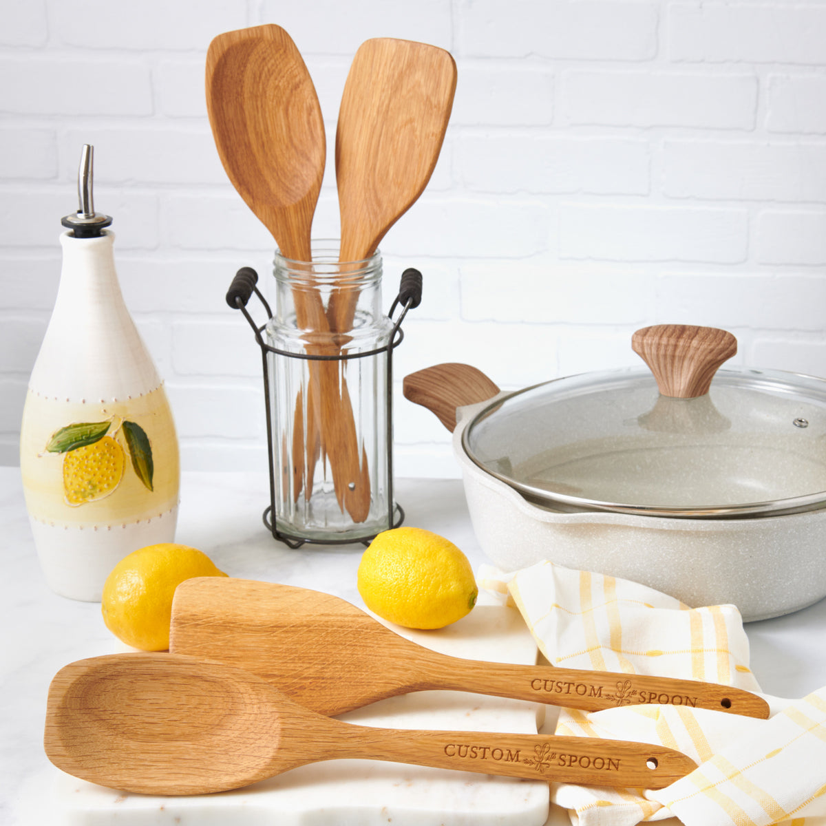 Branded Spoon Spatula Set - Oak Wood