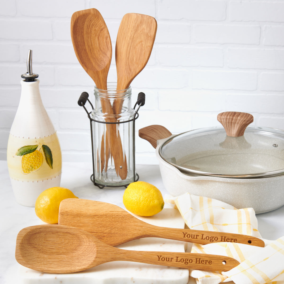 Branded Spoon Spatula Set - Oak Wood