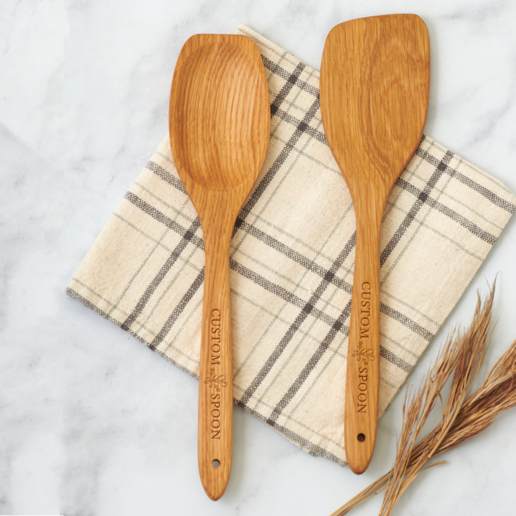 Branded Spoon Spatula Set - Oak Wood