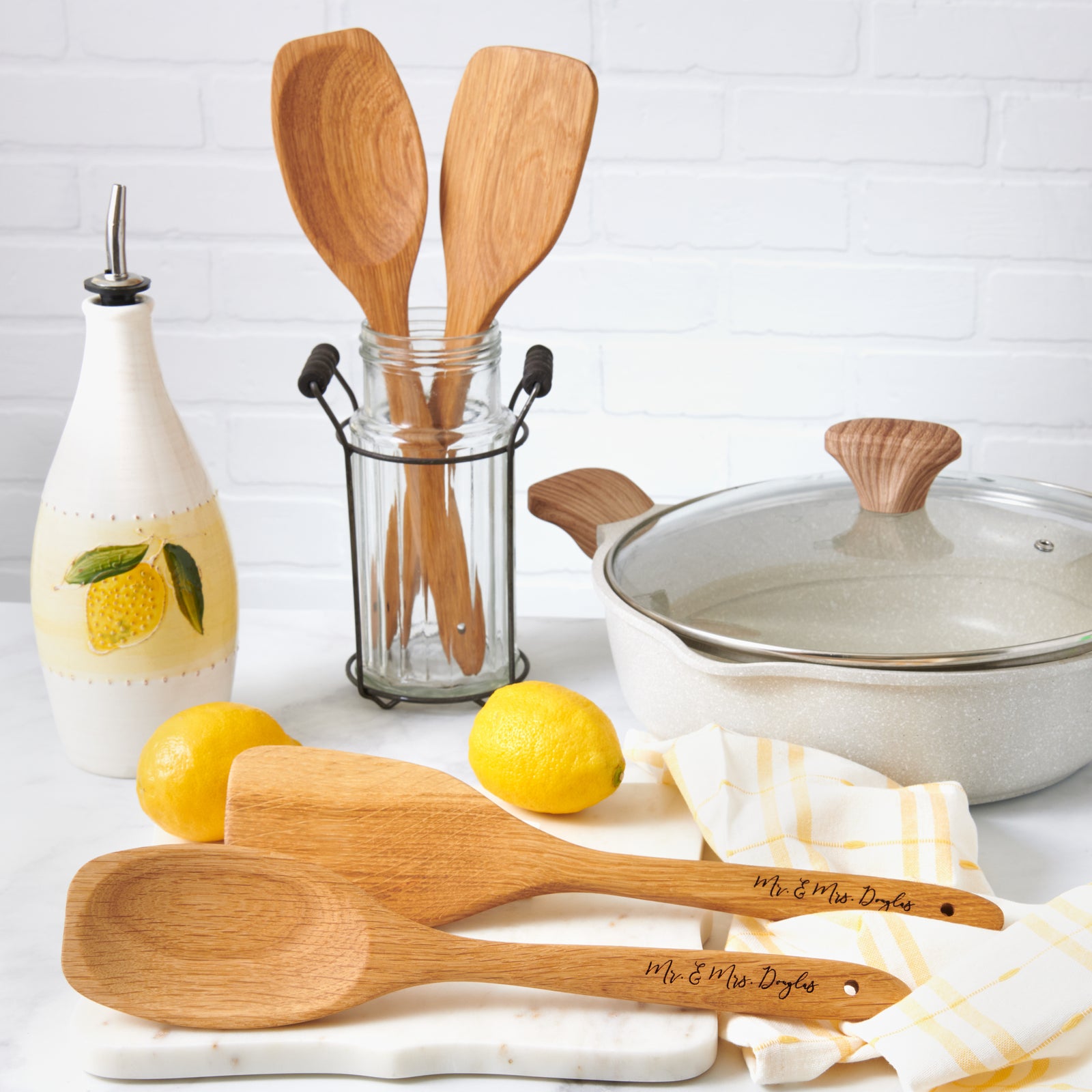 Mr & Mrs Cooking Utensil Set - Oak Wood
